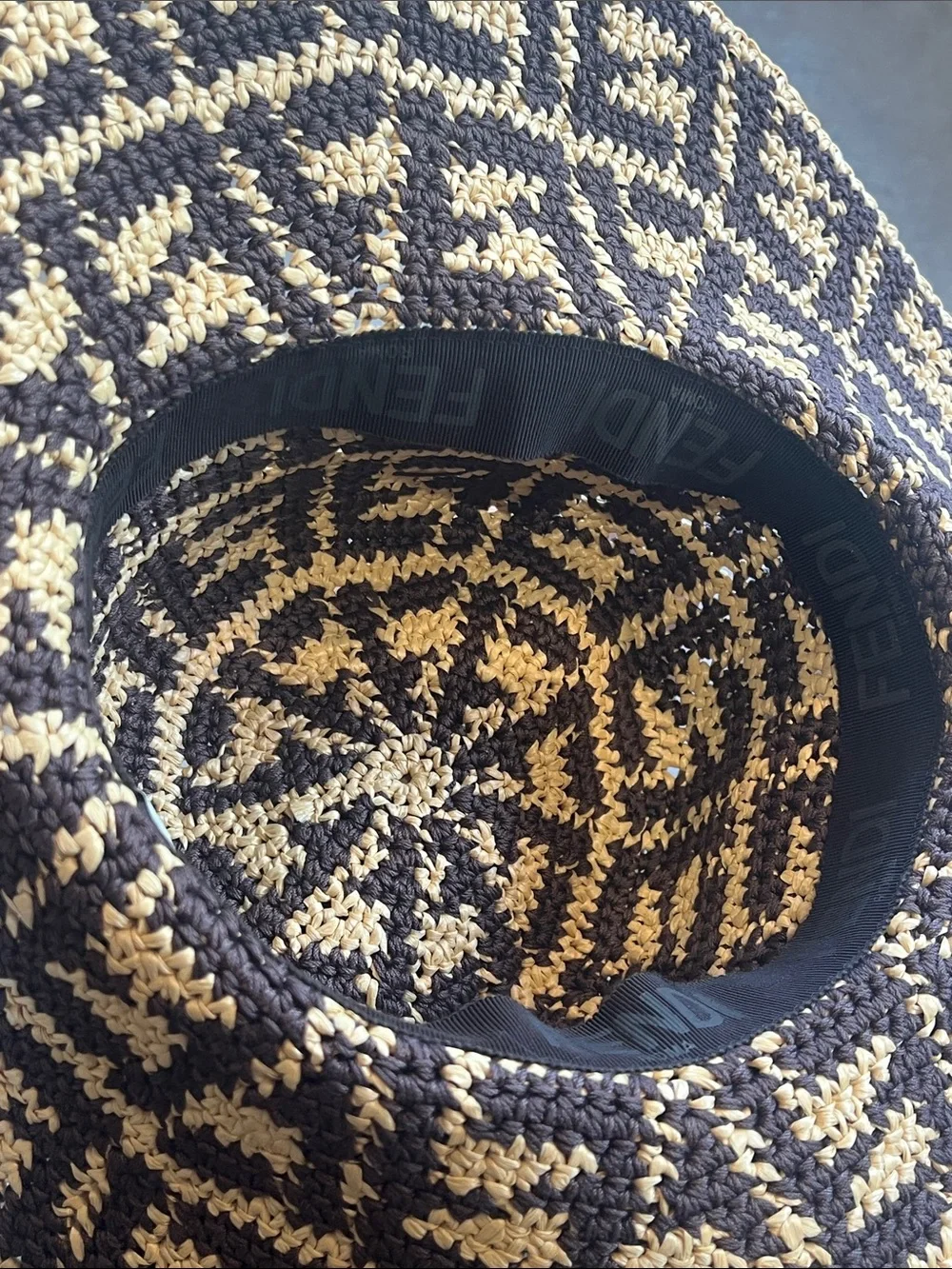 Fendi Brown & Natural Crochet Wide Brim Hat
